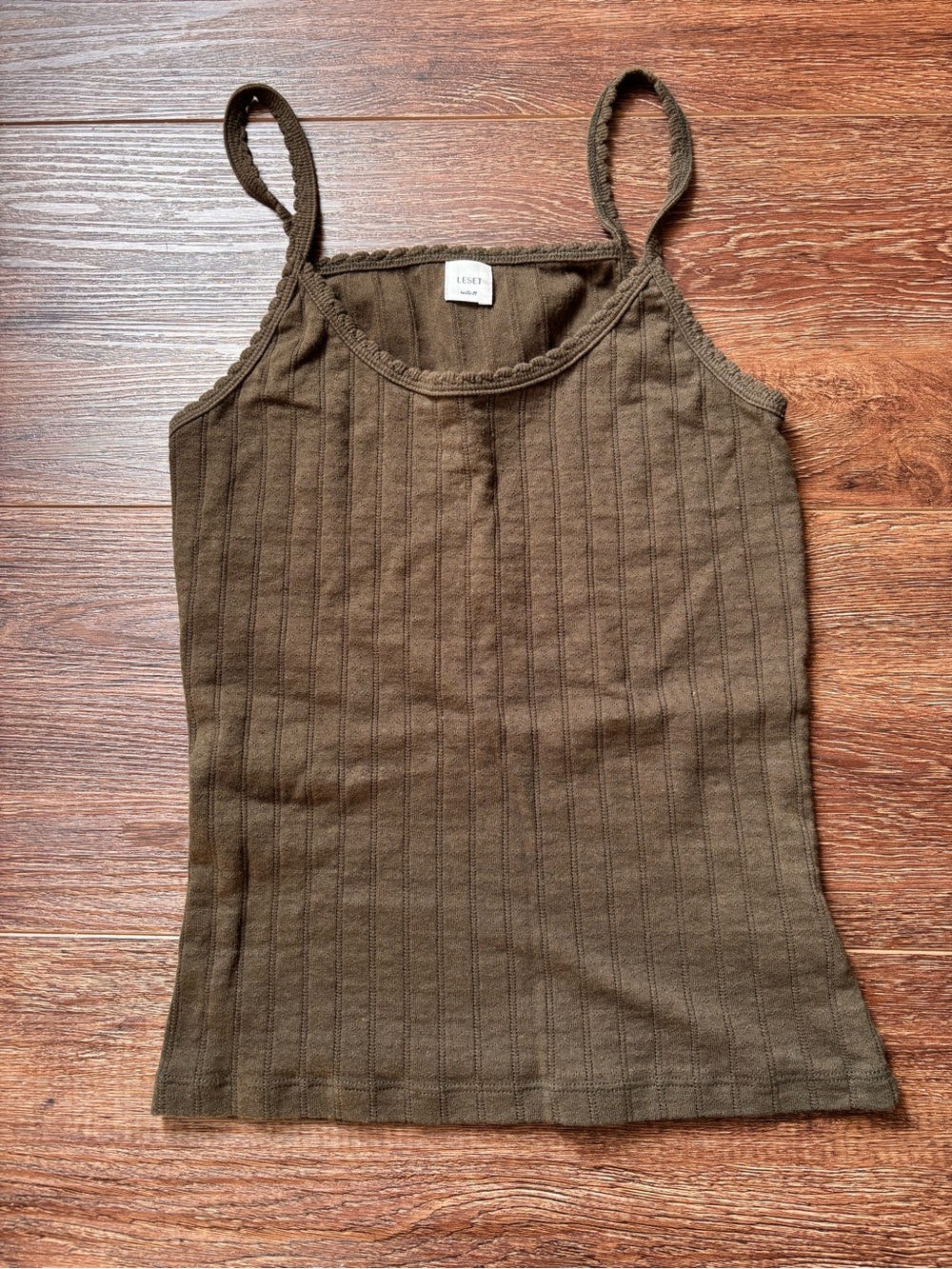 LESET Olive Pointelle Cami Tank Top - Picture 2 of 4